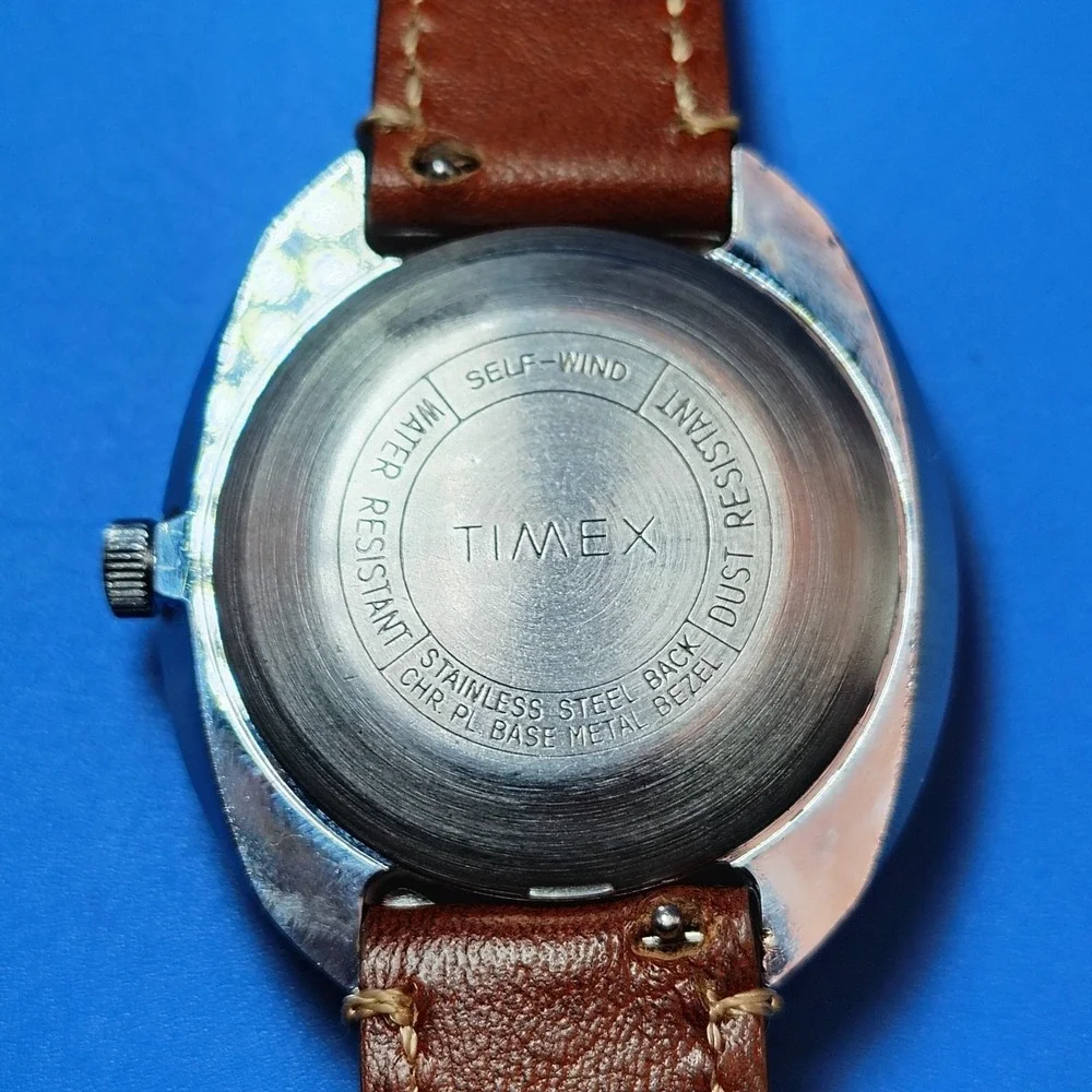 Vintage 1973 Timex Automatic Day/Date Mens Mechanical Watch‎ Wax Leather Strap
